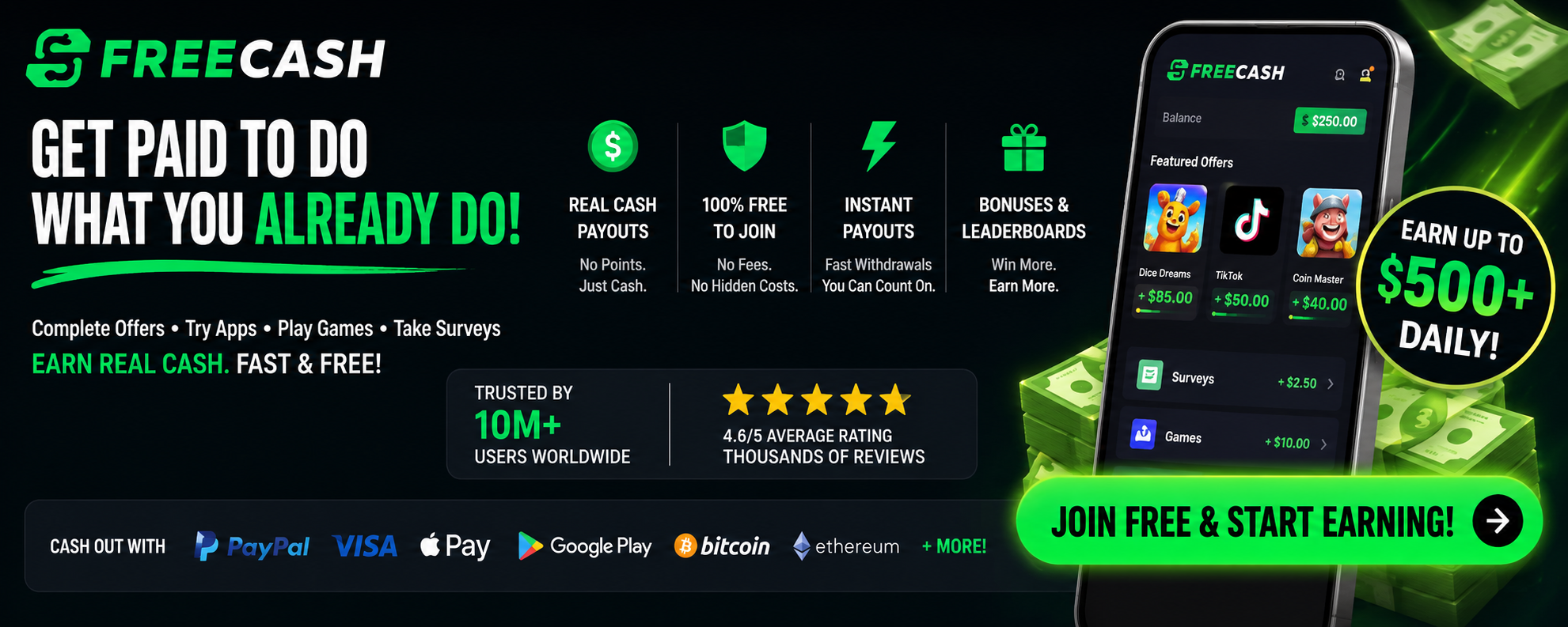 Freecash - Get Paid to Play Games, Complete Surveys and Offers
